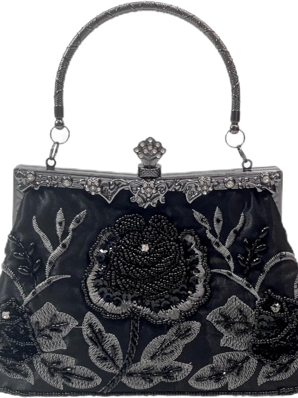Rose Embroidered Vintage Beaded Evening Bag for Women, Elegant Handled Clutch fo - Picture 1 of 5